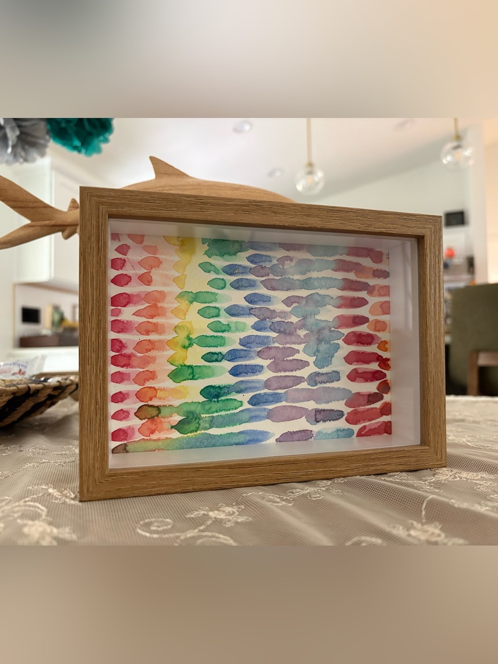 Rainbow Watercolor Framed  - Multicolor original painting